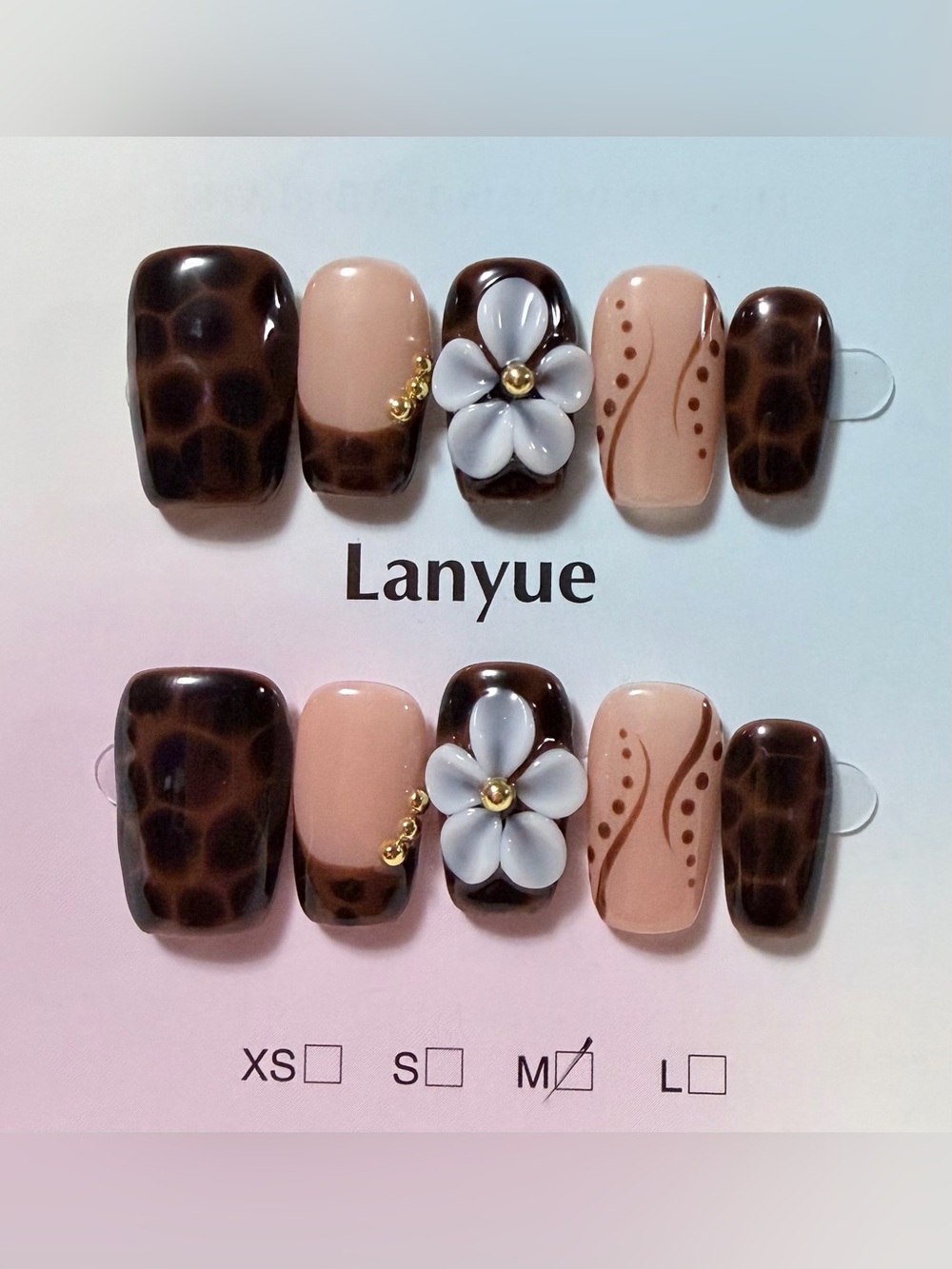 Nude & Dark Brown Floral Press-On Nail Set